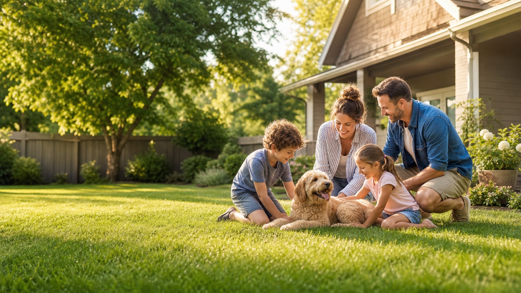 Family using a protected backyard after tick control service in Cincinnati