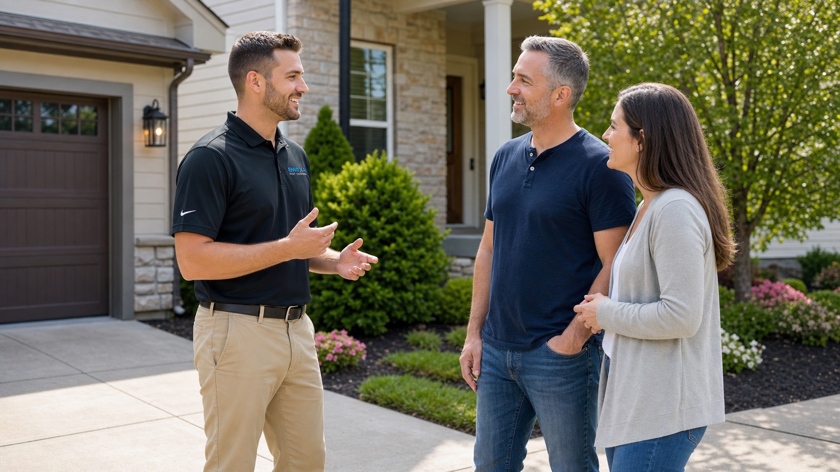 Envexa technician talking with homeowners outside a Cincinnati home