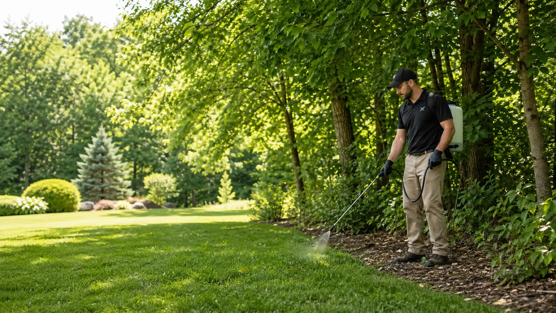 Envexa tick control service discussion beside a Cincinnati yard